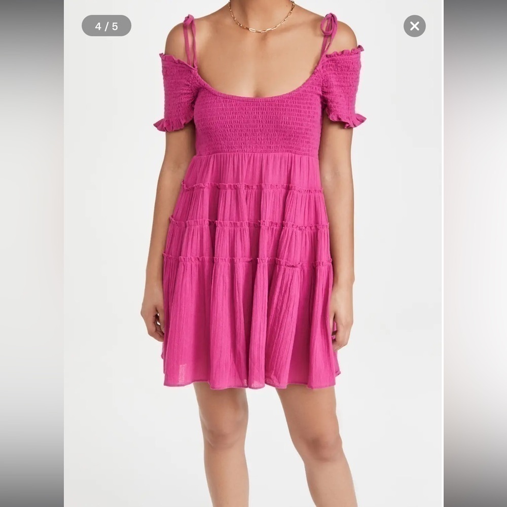 FREE PEOPLE HAPPY WITH YOU SMOCKED TIERED MINI DRESS IN pink plum xs